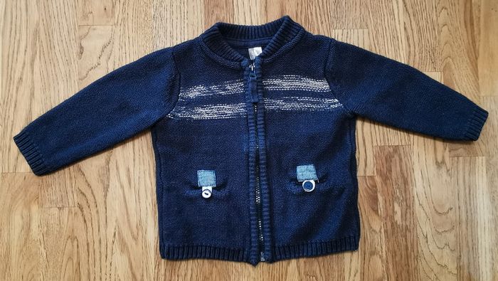 Gilet zip bleu marine rayé blanc Orchestra 3 mois - photo numéro 2