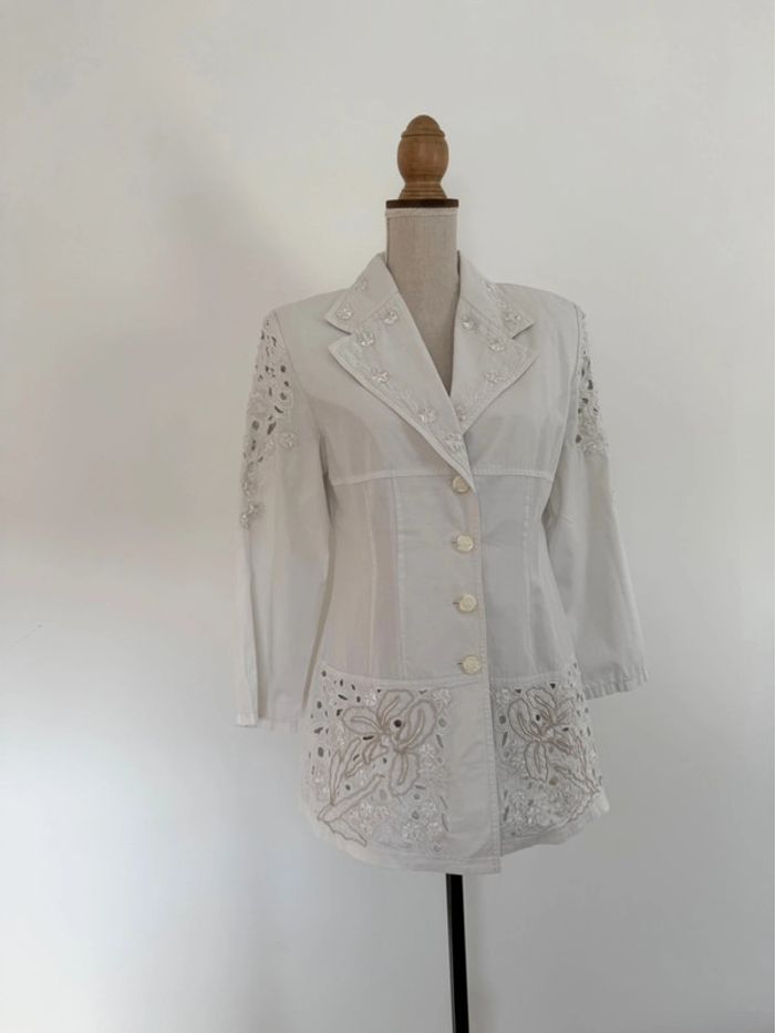 Veste blazer dentelle broderie vestido stretch denim manches vest manteau blouson Giacca jacket - photo numéro 4