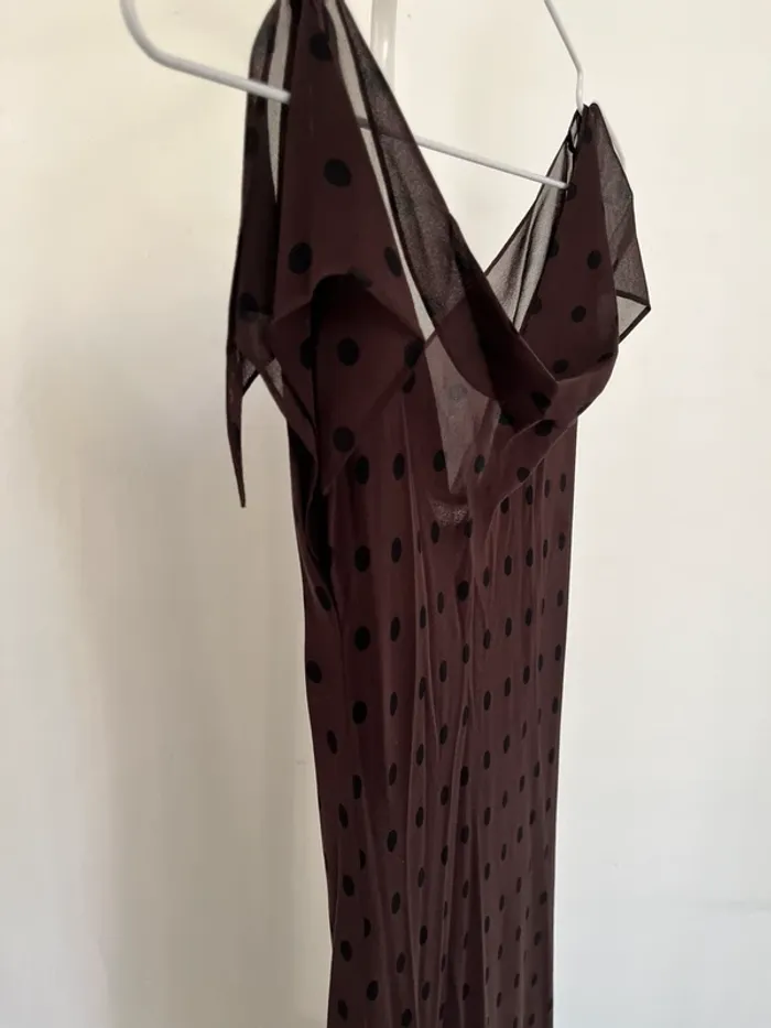 Robe longue robe du soir à pois en soie aubergine violet Apostrophe - photo numéro 2