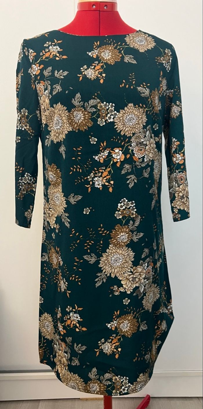 Robe droite manches 3/4 fleurie verte Goa collection - photo numéro 3