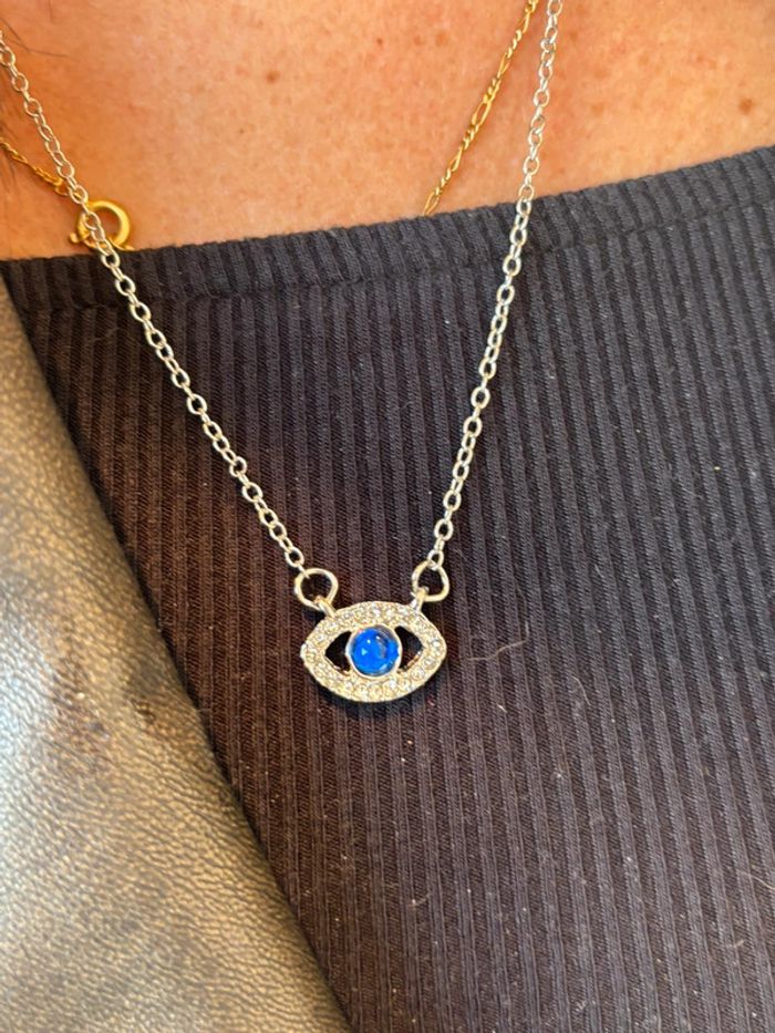 Chaîne et pendentif œil à strass neuve - photo numéro 3