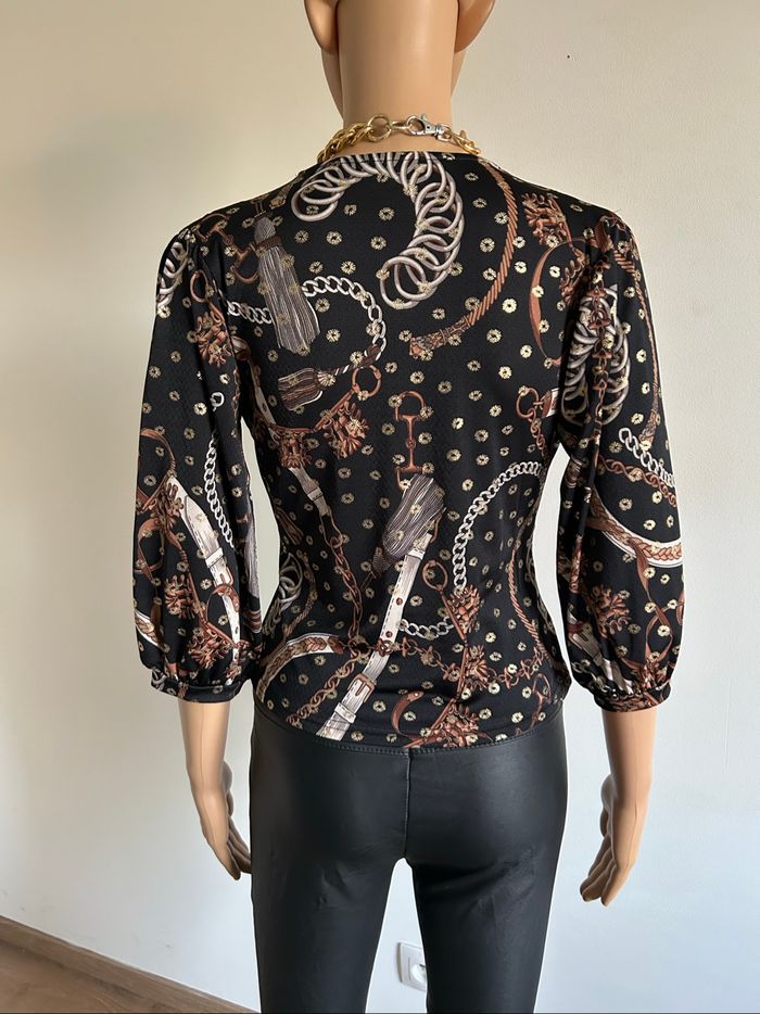 Blouse imprimée et dorée avec manches 3/4 Morgan taille S comme neuve - photo numéro 5