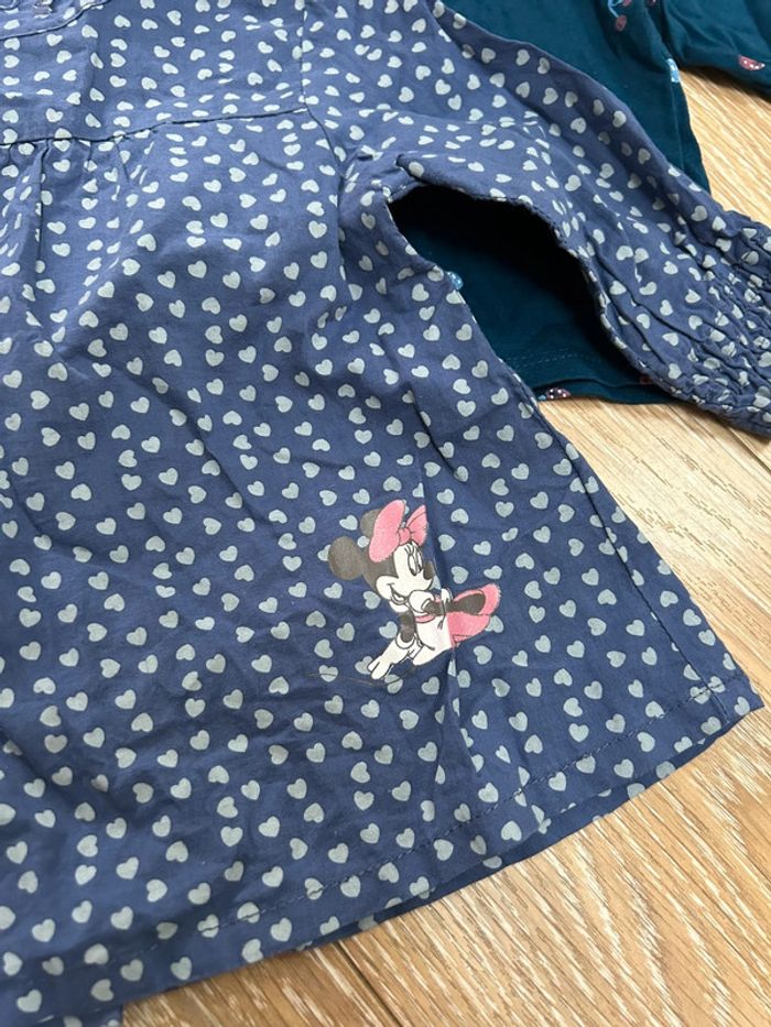Lot de 2 t-shirt haut en coton - 1 Disney Minnie 12 mois bleu marine à pois - tex avec fruits - photo numéro 2