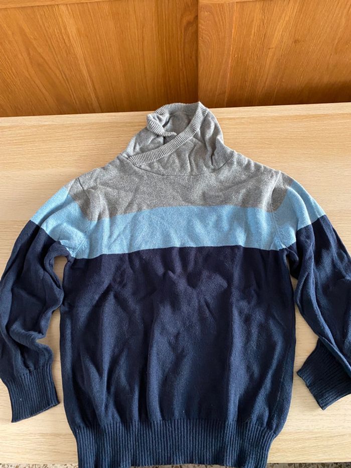 2 pull à col châle garçon 8 ans bleu gris okaidi vertbaudet - photo numéro 2