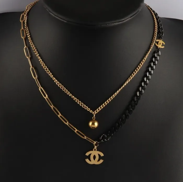 Collier double rangs en acier inoxydable bicolore - photo numéro 2