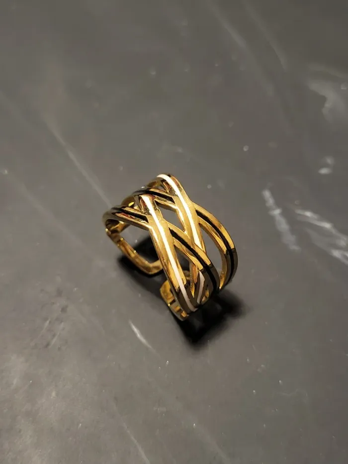 Bague ajustable acier inoxydable croisé blanc et noir - photo numéro 2