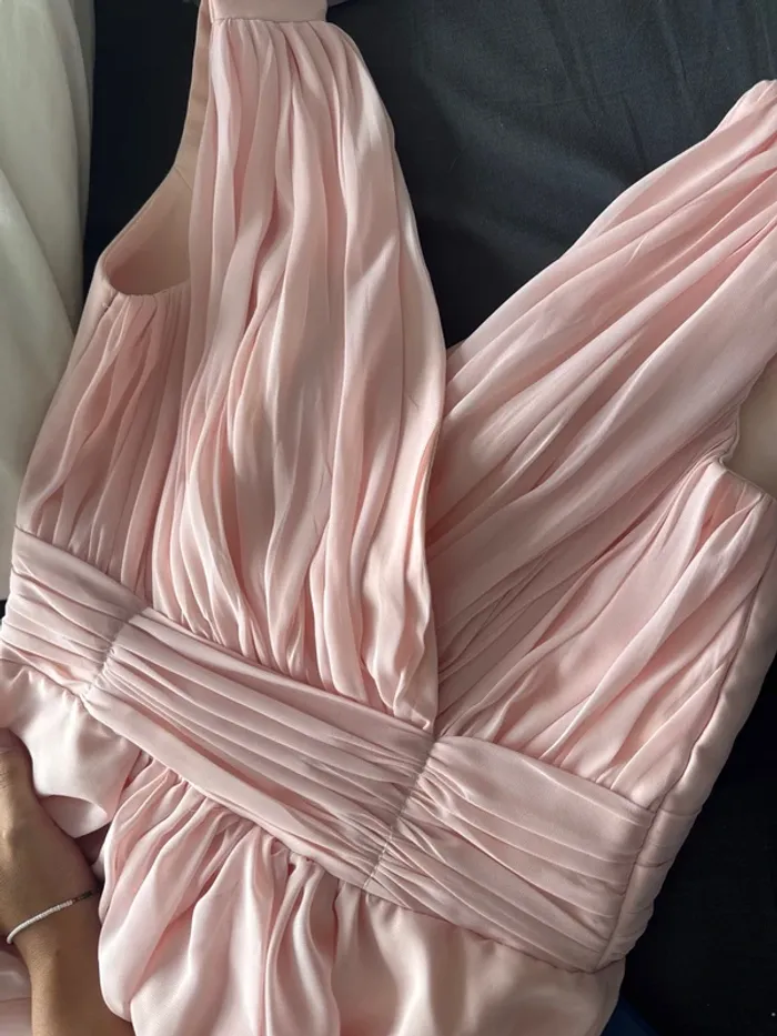 Robe de demoiselle d’honneur rose poudrée – Taille S – Dos lacé + étole incluse - photo numéro 3