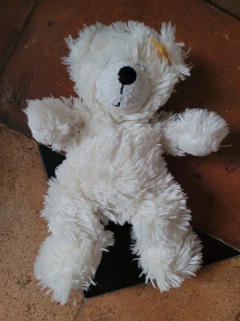 Petit Ours Steiff blanc chiné 18cm peluche étiquette jaune doudou teddy bear traditionnel collection