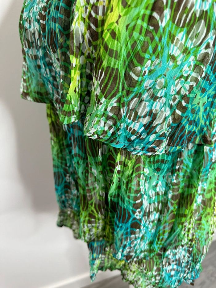 Blouse bariolée à volants verte et bleue Patrice Bréal T40 L - photo numéro 7