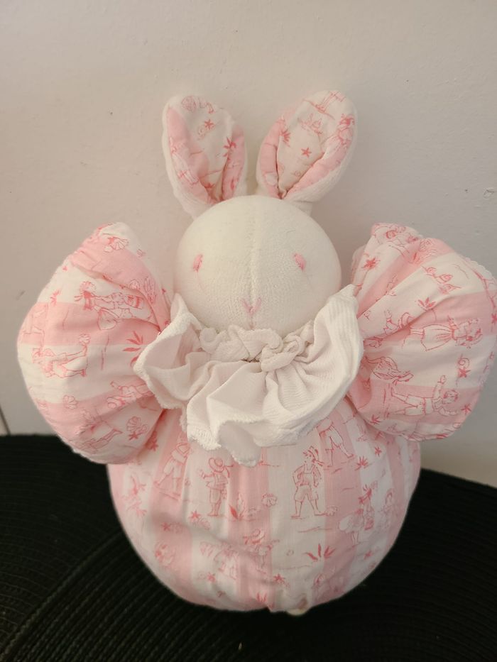 doudou lapin boule musical vintage petit descamps doudou lapin rayé rose - photo numéro 3