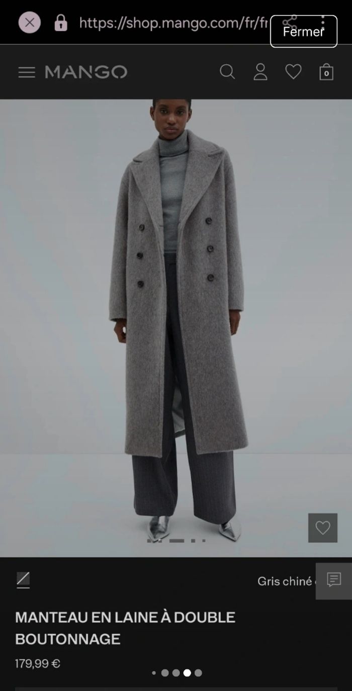 Long manteau gris en laine Mango - photo numéro 6
