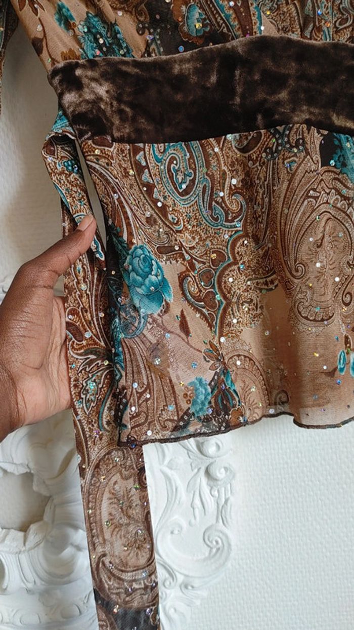 Top vintage paillettes tissu mesh semi transparent - photo numéro 7