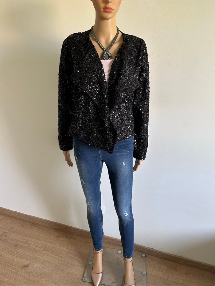Veste noire avec sequins Naf Naf taille L jamais portée - photo numéro 3