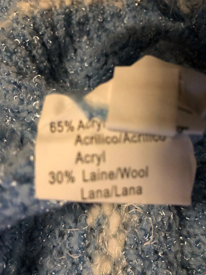 MM1- Pull 30% laine ciel et blanc fantaisie vintage TM/L (38-40) - photo numéro 10