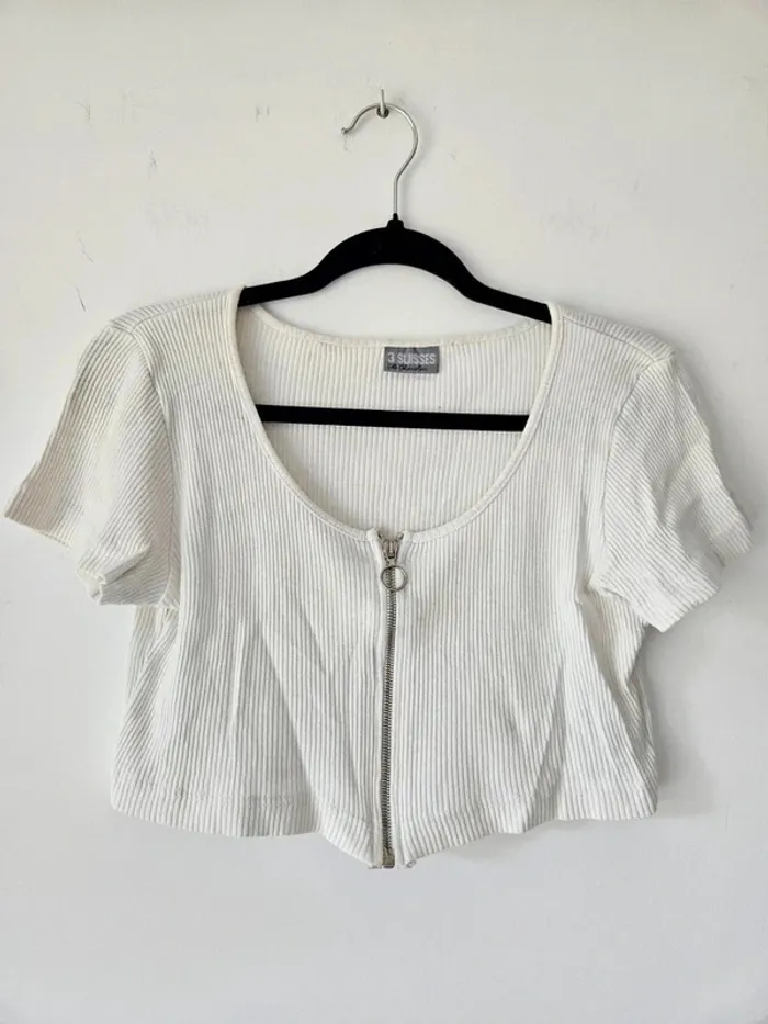 Crop top blanc zippé 3 Suisse taille 38 / M