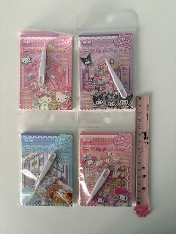 Stickers 3D scène Sanrio - Hello kitty, Kuromi, My Melody, Cinnamoroll - lot 4 mini carnet