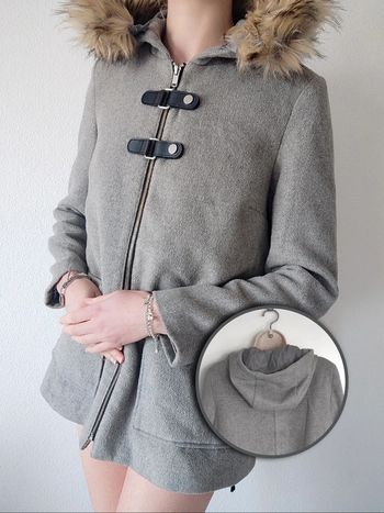 Manteau veste duffle-coat gris laine fourrure / Jennyfer - 38/M à 40/L
