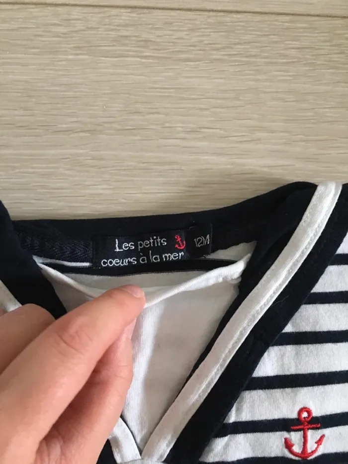 T-shirt marinière 12 mois Les petits cœurs à la mer - photo numéro 3