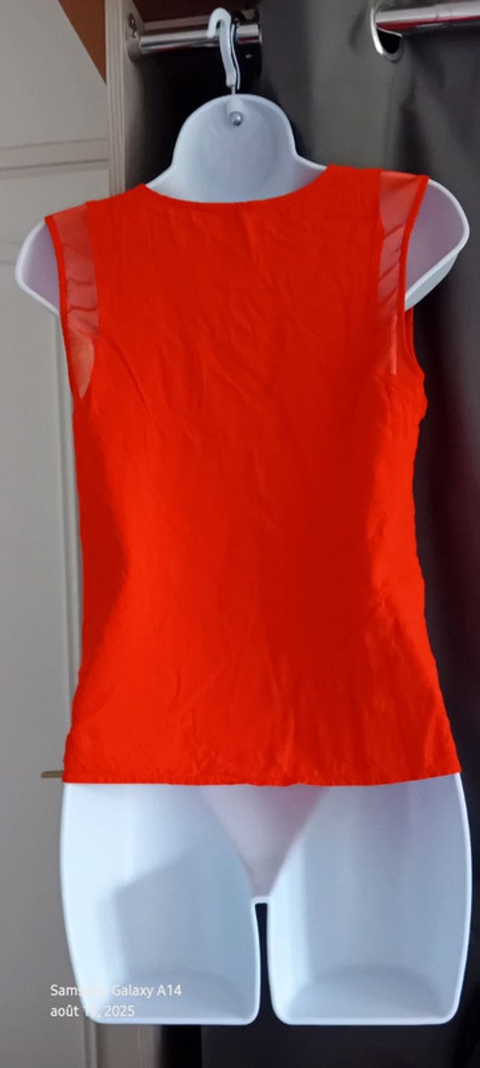 Blouse sans manches bimatiere col V boutonné gaufré orange femme 38 naf naf - photo numéro 11