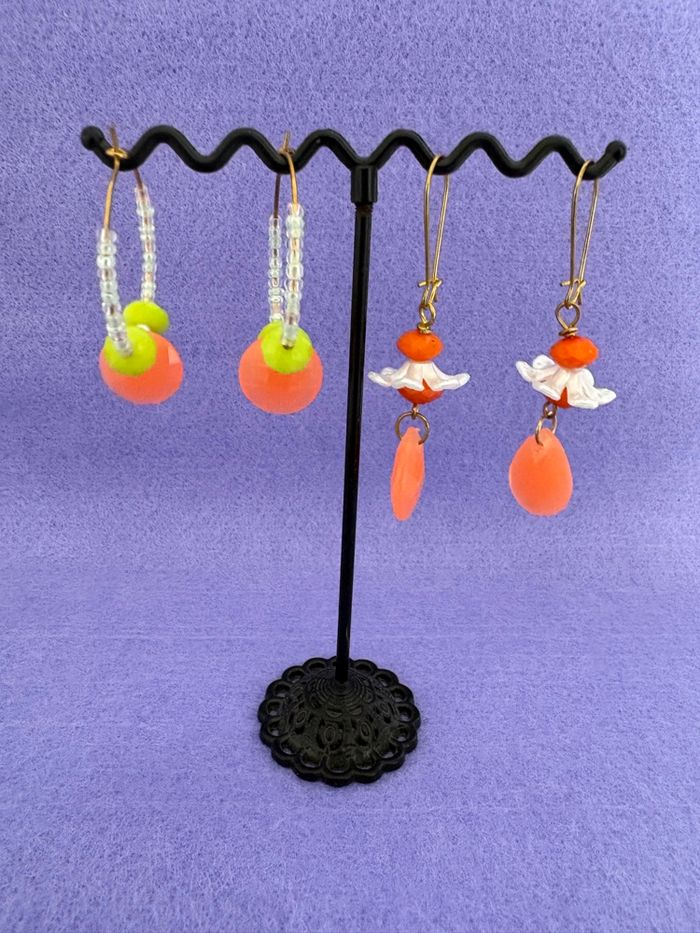 6 paires de boucles d’oreilles rouge jaune et orange - photo numéro 5