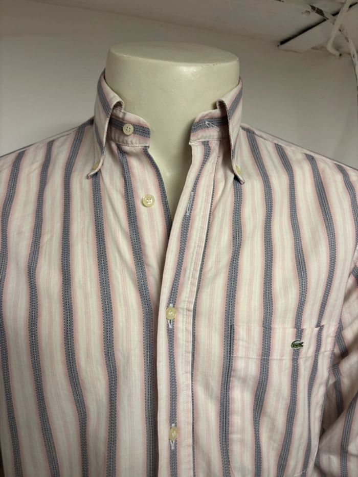Chemise à rayures Lacoste homme - Taille 38 - Gris et rose pâle - photo numéro 6