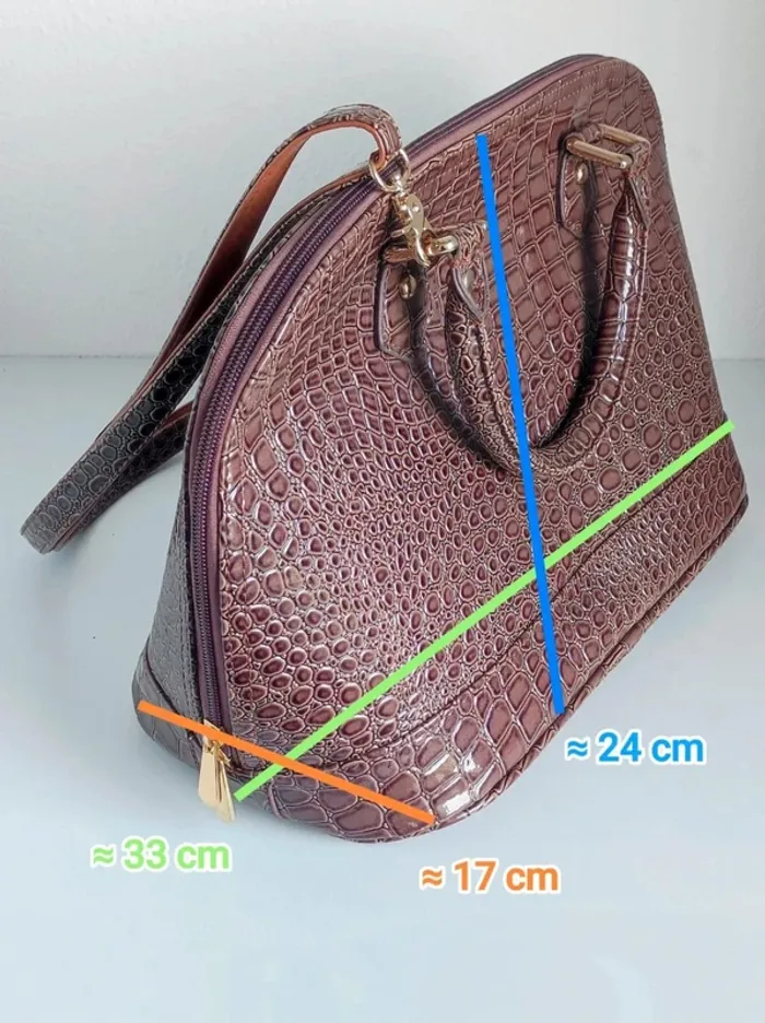 Sac à main marron cuir vernis bandoulière amovible écaille vintage / Lucia Tommasi - 33x24x17cm - photo numéro 20