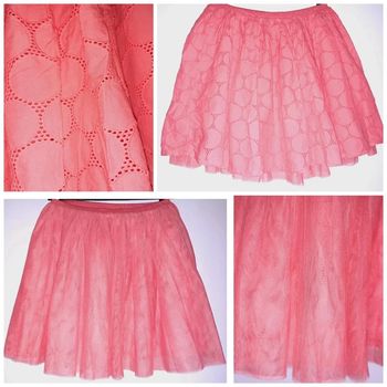 Superbe jupe Okaïdi rose saumon, réversible, un côté dentelle, un côté tulle, 12/14 ans