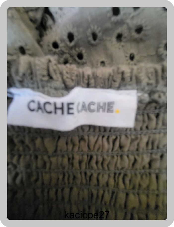 🌿 Robe brodée kaki vintage Cache Cache – doublée, taille M - photo numéro 3