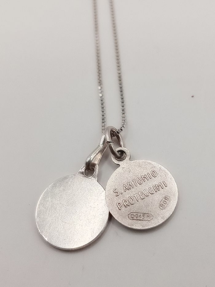 Collana vintage argento 925 e 800 ciondoli medagliette religiose Vergine Miracolosa e sant'antonio con Gesù - photo numéro 5