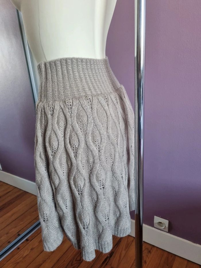 Jupe trapèze mohair en maille beige - photo numéro 9