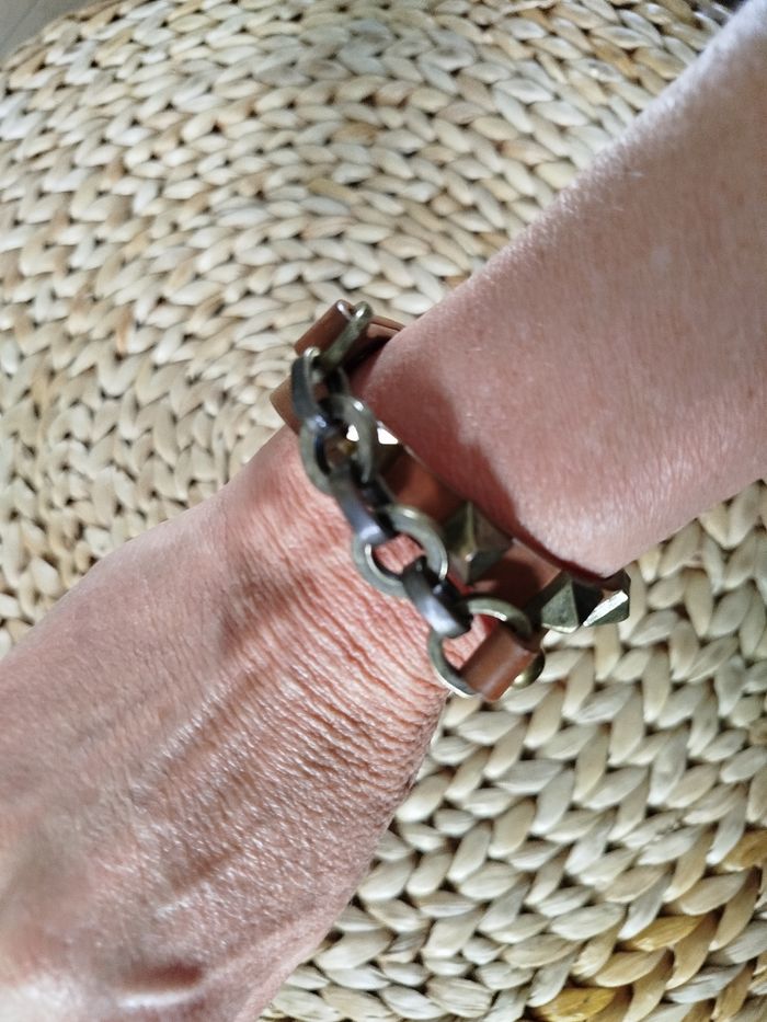 Bracelet marron clouté double enlacement - photo numéro 3
