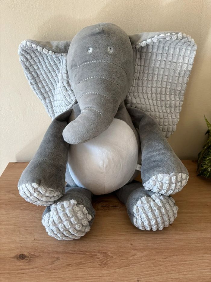 Doudou peluche éléphant gris rond blanc vaco 43 cm - photo numéro 2