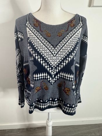 Pull en maille bariolée bleu marine et blanc Ekyog T34/36 S