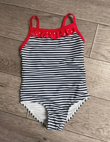 Maillot de bain 1 pièce  marinière + volant rouge Primark 18 mois neuf