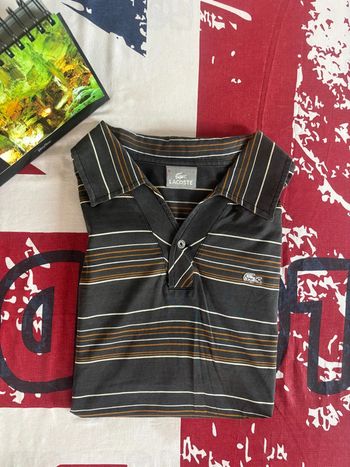 Polo Lacoste vintage taille L/XL noir à rayure marron et blanche