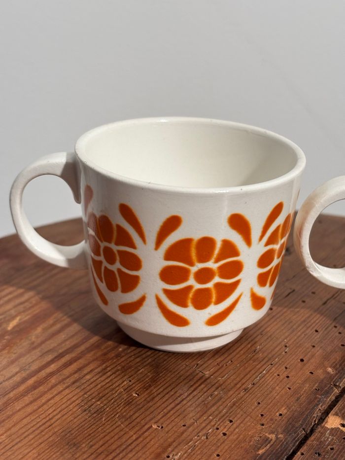 Vintage ensemble de 4 tasses Sarreguemines décor orange - photo numéro 6