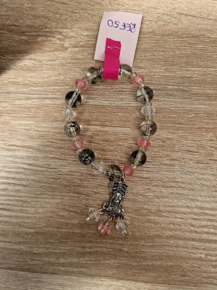 Bracelet Elastique Perles Rose Transparent Noir Maya - photo numéro 9