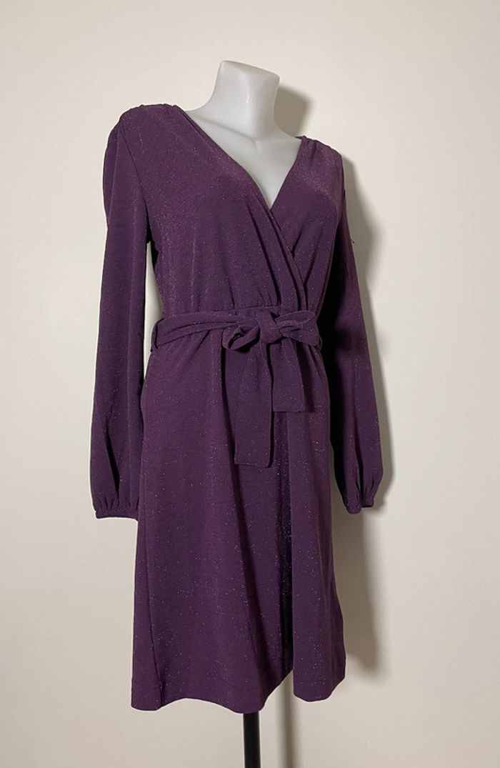 Robe violette à paillettes manches longues Gémo neuve