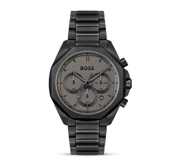 MONTRE CHRONOGRAPHE EN ACIER PLAQUÉ NOIR AVEC BRACELET À MAILLONS - photo numéro 2