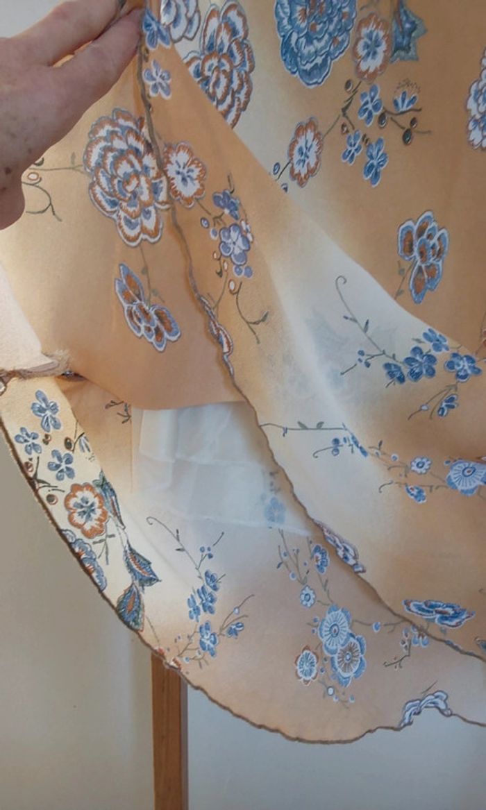 Superbe ensemble fluide Vintage beige bleu jupe et veste boléro T38 - photo numéro 15