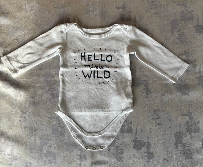 Body manches longues bébé – 9 mois – Blanc « Hello Mister Wild »