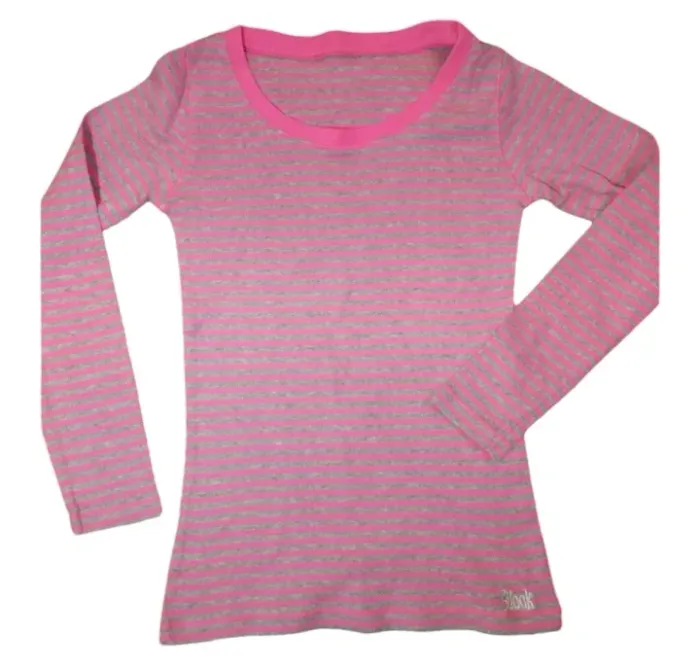 T-shirt prêt du corps manches longues rayures rose et grise