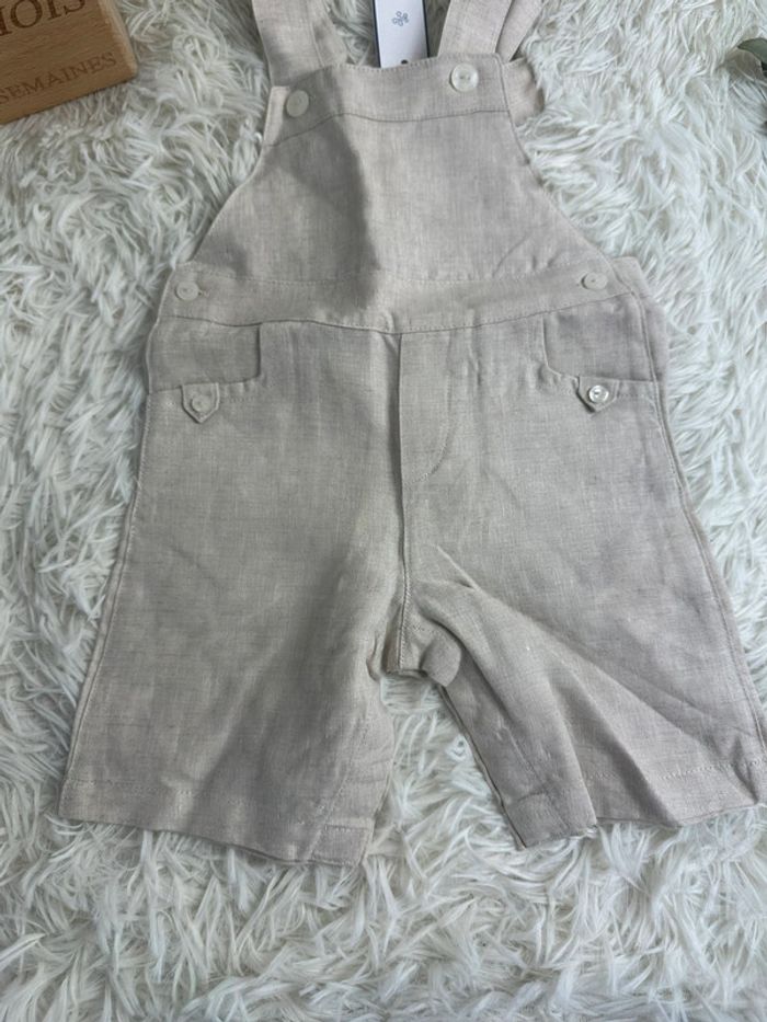 Salopette courte en lin beige tartine et chocolat taille 18 mois - photo numéro 4