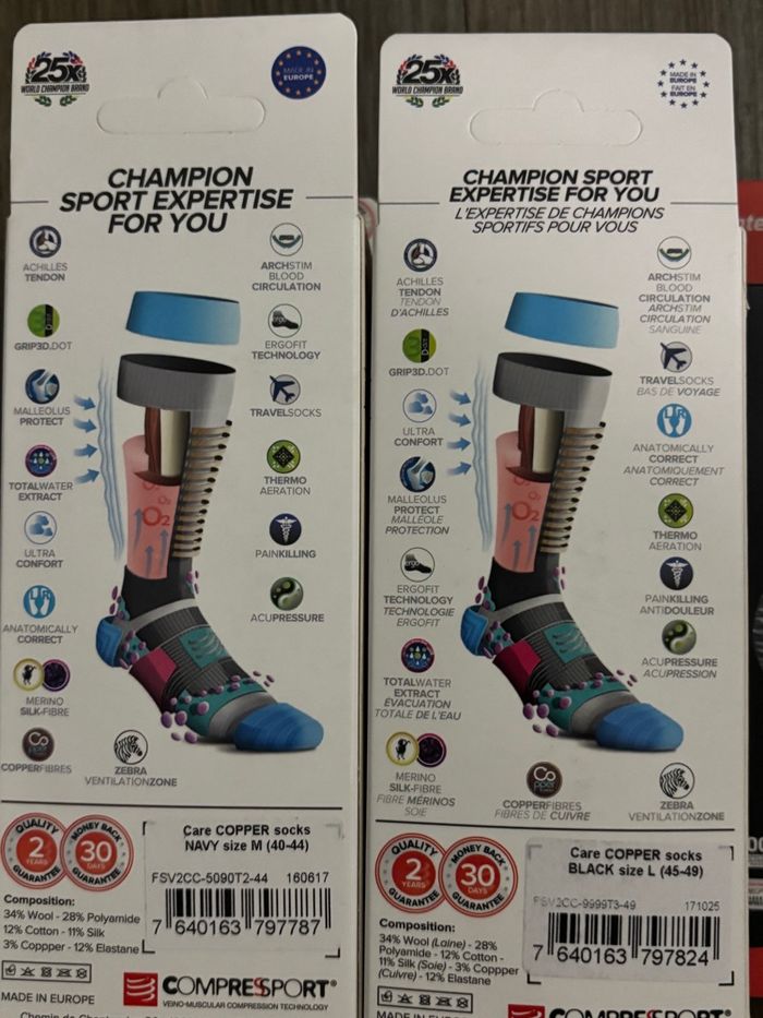 Chaussettes de compression COMPRESSPORT Care Copper – Merino Silk Fibre – Taille M et L – Neuf - photo numéro 6