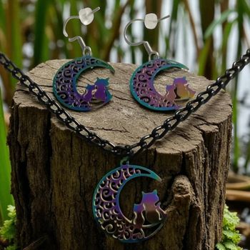 Parure Chat & Chaton – Lune Filigrane Multicolore