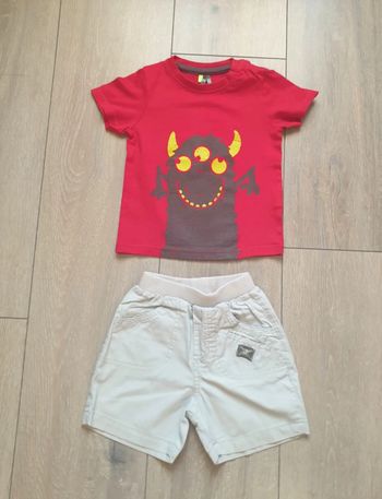 Ensemble 2 pièces gris rouge. Garçon 9 mois. Marque Orchestra/ Canari baby