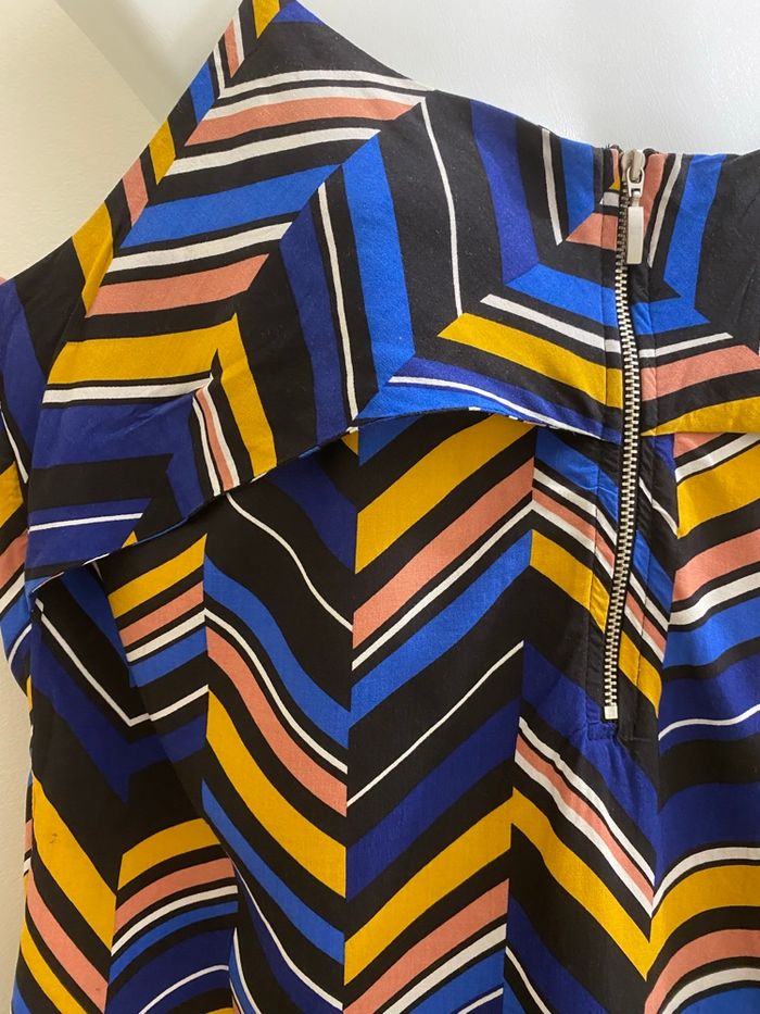 Top bleu moutarde motif chevrons géométrique débardeur fluide fines bretelles femme taille 42 JDY - photo numéro 5