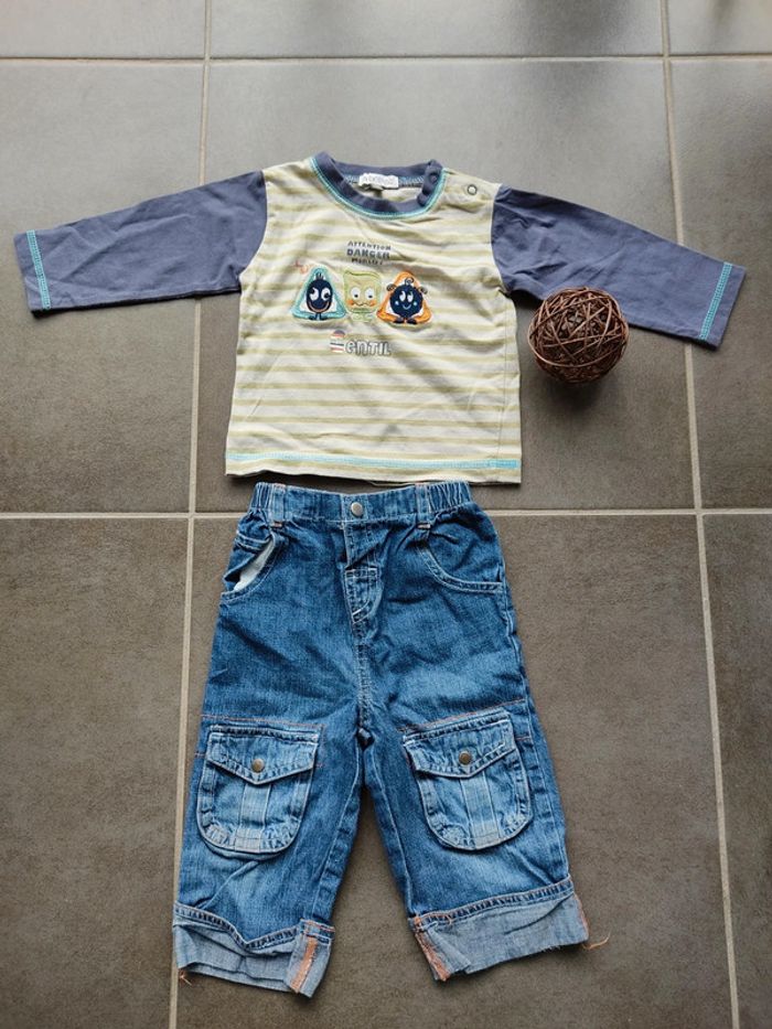 Ensemble tshirt manches longues monstres 12mois