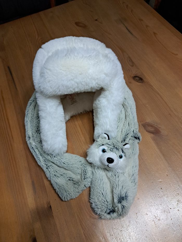 Bonnet trappeur blanc avec écharpe 3ans