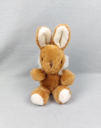 Peluche ancien doudou lapin beige jls Oyonnax Marron blanc 28 cm Vintage